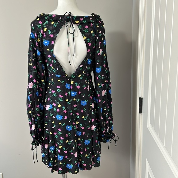 For Love & Lemons Lexy Mini Dress Long Sleeve Black Floral Jacquard XL NEW - Picture 10 of 15